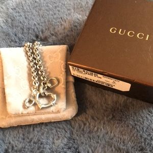 Gucci silver bamboo heart and stirrup bracelet.